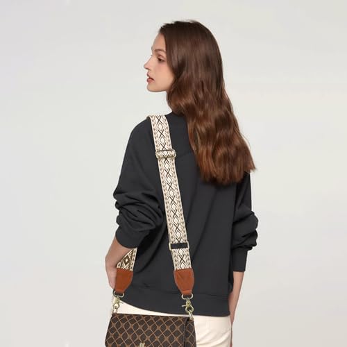 Image of LEMEDE Purse Strap,2 inch Leather End Shoulder Strap Adjustable Replacement,Retro Jacquard Multi-pattern Crossbody Bag Straps