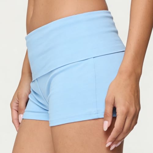 Image of KMBANGI Womens Fold Over Shorts Elastic Waist Y2k Lounge Shorts Foldover Cute Pajama Micro Bottoms Mini Shorts Sleepwear