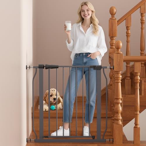 Pressure-Mounted No-Tools Gate, Adjustable Safety Barrier for Doorways and Stairs, 30 Inches Tall, Fits Openings 29.1-33.8 Inches Wide, Easy Installation for Household Security, Grey