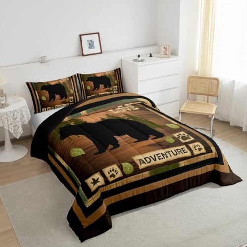 Image of Feelyou King Size Rustic Bear Bedding Set Wildlife Hunting Comforter Set Bear and Paw Comforter for Kids Boys Girls Cabin Duvet Insert Kids Bedroom Decor 3Pcs