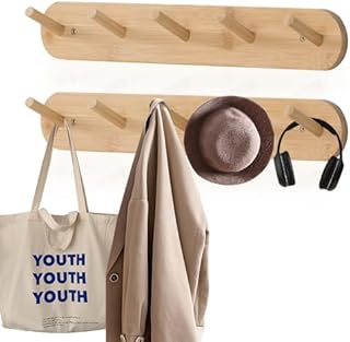 Edergoo Coat Hooks Wall Mounted 2 Pack, Heavy Duty Bamboo Coat Hook with 10 Hooks, Natural Coat Hooks for Wall to Hang Clothes, Scarf