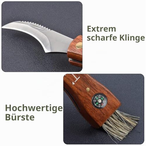Foto von XHYASD Pilzmesser Mit Bürste Edelstahl Klappbar 8 cm Tragbar