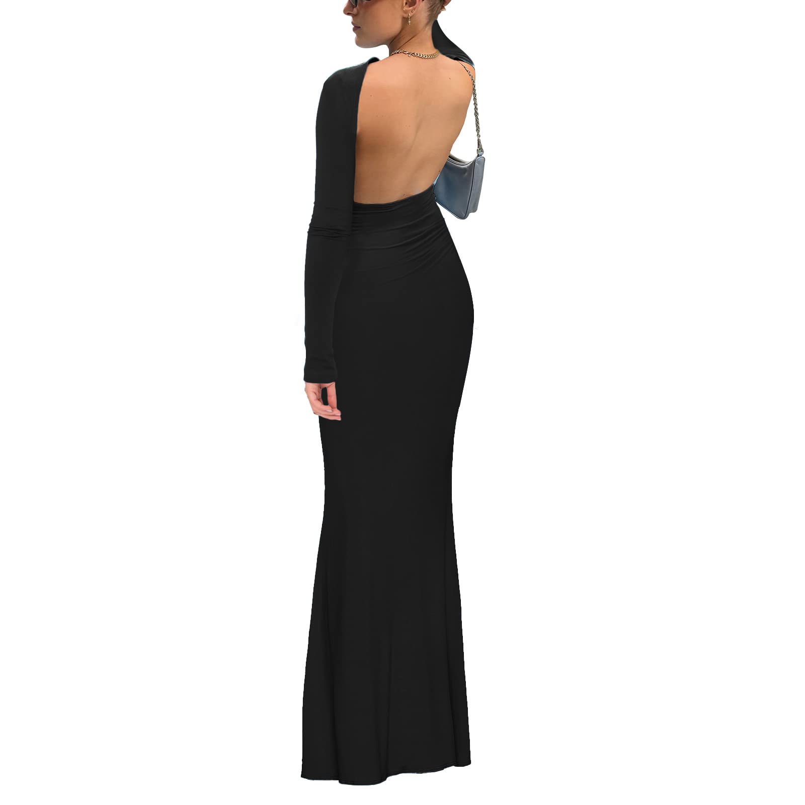 Femereinawomens Backless Maxi Dress Y2k Open Back Solid Long