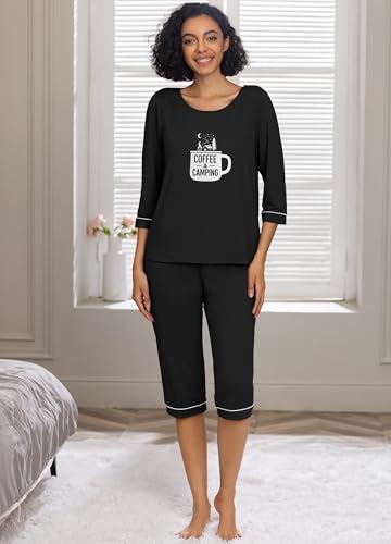 Image of PrinStory Womens Pajama Sets Capri Pjs Soft Lounge Sets XS-4XL