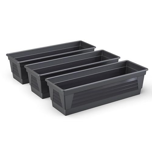 Plastard Blumenkasten 3er Set 60 cm lang Farbe Anthrazit Pflanzkasten, Balkonkasten, Blumenkübel aus witterungsbeständigen Kunststoff für Garten und Balkon