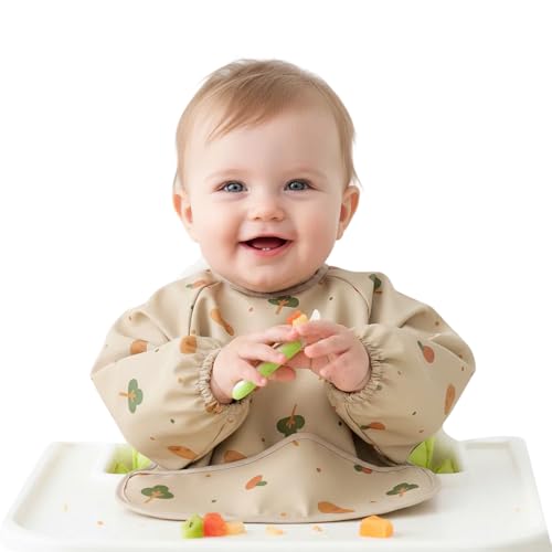 HiABsee lätzchen baby mit ärmeln, Lätzchen zum Stillen, Maschinenwaschbar lätzchen mit ärmeln für Babys Anwendbar auf 6 Monaten bis 36 Monaten (Breadfruit)