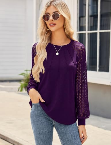 Image of HOTOUCH Women's Lace Long Sleeve Spring Dressy Casual Business Work Trendy Shirts | Womens Tops, School Outfits for Teachers, Boho Tops for Women, Fall Business Casual, Blouses for Women Dressy Casual Western