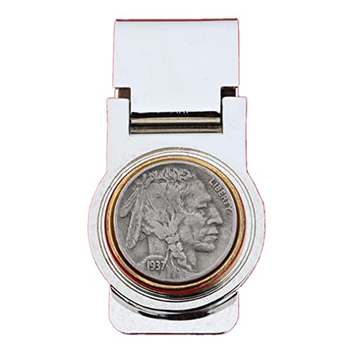 US 1937 Indian Head Buffalo Nickel 5 Cent Coin Two Tone Hinged Money Clip NEW