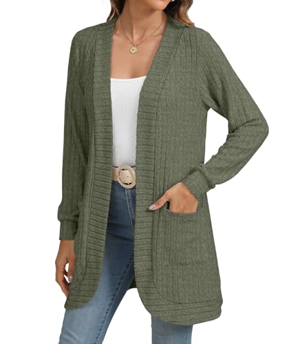 Image of YSYOKOW Cardigan Sweaters for Women Long Sleeve Open Front with Pockets | Long Cardigans for Women Lightweight Soft Casual Dressy Loose Fit Cardigan Sweater with Pockets for Work and Office
