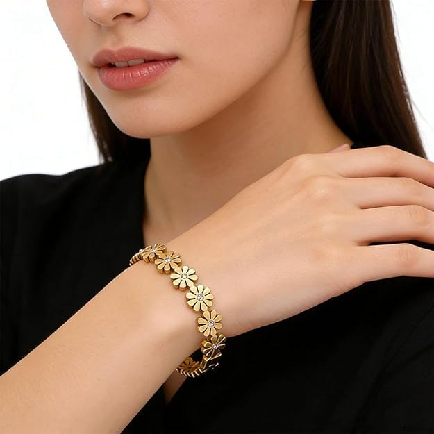 Image of Bamboo Pattern Bracelet for Women | Premium Gold Plated Cuff Bracelet | Minimalist Designer Jewellery for Daily & Party | Gift for Her