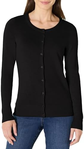 Amazon Essentials Women's Lightweight Crewneck Button-Down Cardigan Sweater (Available in Plus Size), Black, Large