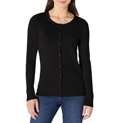 Amazon Essentials Women's Lightweight Crewneck Button-Down Cardigan Sweater (Available in Plus Size), Black, Large