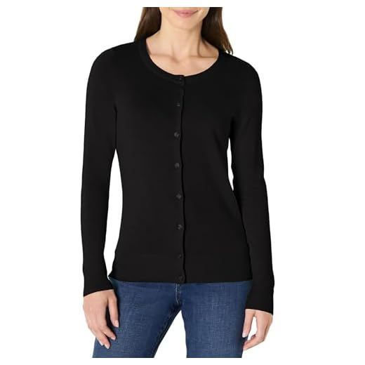 Amazon Essentials Women's Lightweight Crewneck Cardigan Black