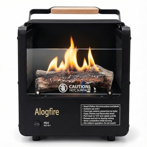 ALOGFIRE Mini Portable outdoor Butane Gas Heater (2.2kg 1.5KW) Smokeless 3-in-1 Gas Fire Pit Stove & Fireplace for UK Camping Fishing and Caravanning Camping Stove Real Flame Table Top.