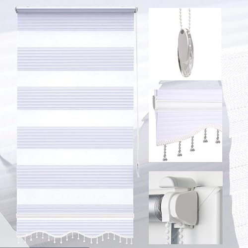 Brillant Doppelrollo Klemmfix ohne Bohren Blickdicht Duorollo Verdunkelung und Sichtschutz Jalousien Fenster Rollo Wand- Deckenmontage Zebrarollo Raffrollo Plissee Optik Weiß (80 x 200 cm, Weiß)