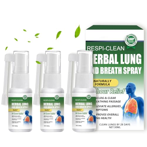 Herbal Lung Spray 3 Stück Lungenreinigungsspray für Eine Bessere Atmung Lung Cleansing Spray Natürliche Pflanzenextrakte Kräuter Lungenreinigungs & Reparaturspray Tragbarkeit Täglich Anwenden