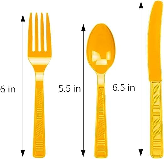 Miniatura 3 de DecorRack Juego de cubiertos de plástico de color amarillo para fiestas, 240 piezas a granel de utensilios resistentes (amarillo, 240 piezas)