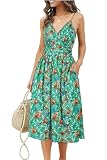 OUGES Womens 2025 Summer Floral Wrap V Neck Adjustable Spaghetti Midi Party Dress...