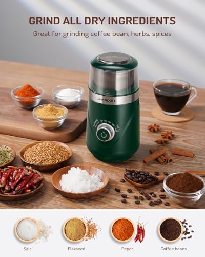 Image of SHARDOR Electric Super Silent Blade Coffee Grinder, Timed Grind Control Rotary Knob, Adjustable Coarse to Fine for Coffee Beans, Spices & Herbs, with 1 Removable Stainless Steel Bowl, Green