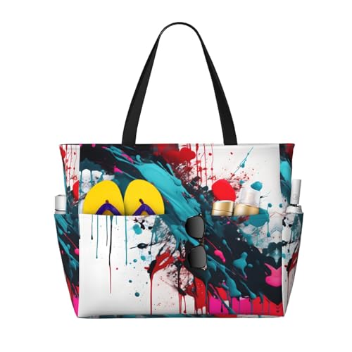 Grande capacité pour ce sac fourre-tout noir imprimé abstrait