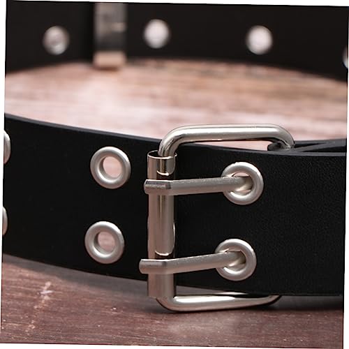 BESPORTBLE Punk Style Double Row Holes Belt Adjustable Black Waist Belt for Men and Women Simple Design for Casual Wear Sturdy PU Leather Material3