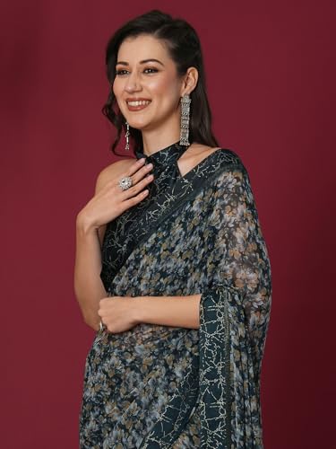 Image of Satrani Women's Weight Georgette Floral Printed Saree with Unstitched Blouse Piece