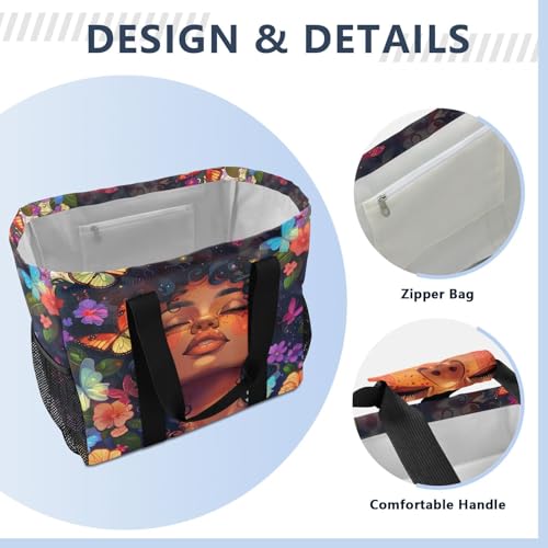 ALAZA Beautiful African Girl Waterproof Beach Tote Bags4