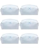 PAZIMIIK 6PCS Cozy Makeup Bag Travel Cosmetic Bag for Women Soft Toiletry Bag Aesthetic Makeup Organizer Portable Large Zipper Pouch for Skincare Beauty Accessories Brushes Waffle Check Blue