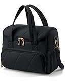 HOTOR Lunch Box for Women - Insulated Lunch Bag with Extra Pockets, Spacious Lunch Tote with Padded Handles & Straps, Cushioned Cooler Bag for Work, Travel, Picnic, 1 Tier, 10.2'×8.7'×7.5', Black