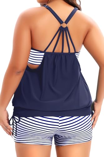 Image of Holipick Plus Size Tankini Swimsuits for Women Two Piece Tummy Control Bathing Suit Blouson Tankini Top with Shorts