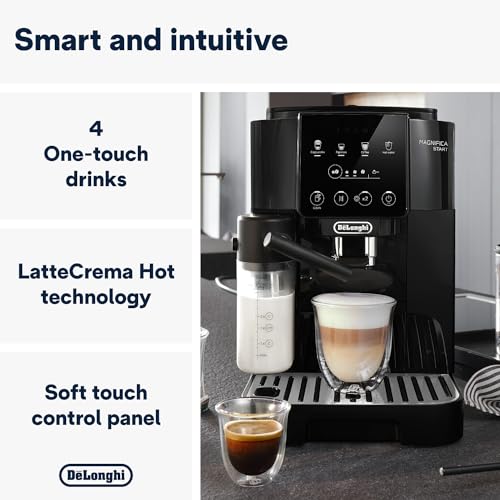 De'Longhi Magnifica Start ECAM220.60.B, Fully Automatic Bean to Cup Coffee Machine with 4 One-Touch Recipes, Soft-Touch Control Panel, Auto Milk, 1450W, Black