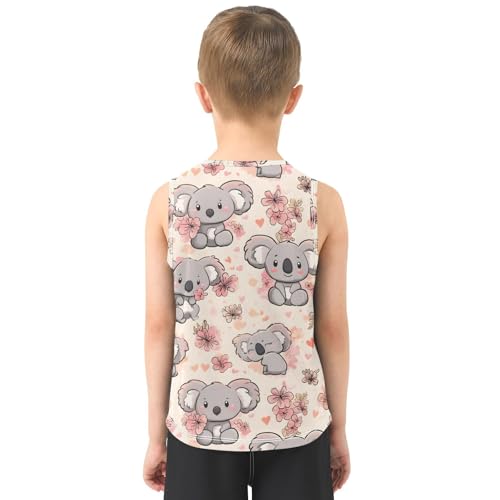 Bolaz Boys Athletic Quick Dry Tank Top Sleeveless Workout T Shirts Age 11-15,Koala Flower Pattern3