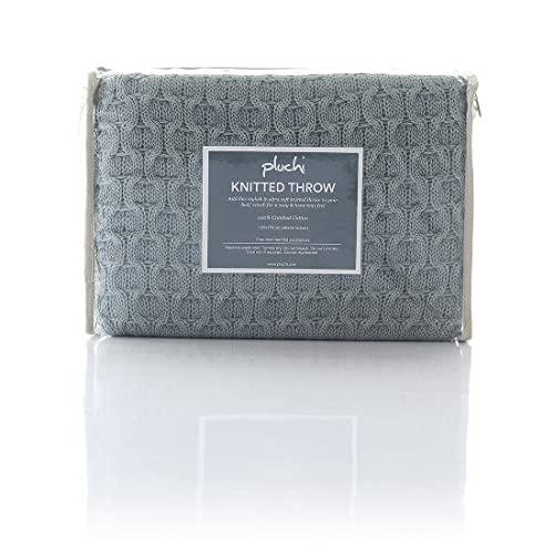 Image of Pluchi Kelly Knit Cotton Knitted Textured All Season AC Throw Blanket for Sofa (Luxurious,125cm X 150cm, 49 x 59 Inches) (Medium Grey)