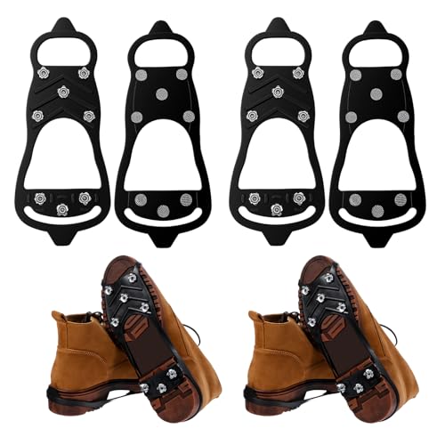 2 Pairs Ice Cleats for Shoes and Boots, Ice Snow Gripper Shoe/Boot Traction Cleats with 8 Stainless...