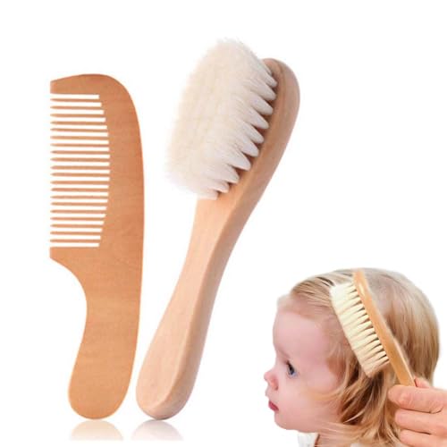 JUGUTA Peine Bebe, Juego De Cepillo De Pelo Para Bebé Y Peine Para Bebé, De Madera Natural, Con Cerdas Suaves De Cabra, Cepillo Suave Para Bebés Y Niños Pequeños