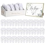 Geyoga 24 Pairs Wedding Flip Flops Bulk for Guest Slippers with Wedding Sign, Bags and Storage Box for Pool Beach Party