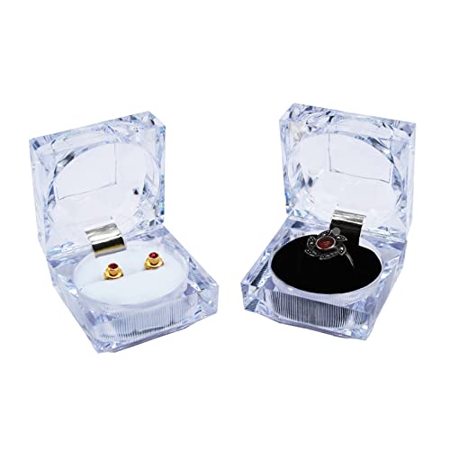 Elepure Thickened 12 Pcs Clear Crystal Ring Gift Boxes Earrings Jewelry Storage Box Acrylic Display Organizer Case For All Kinds Of Ring Earrings Velvet Insert Black, 1.8" X 1.8" X 1.8" #TOP4