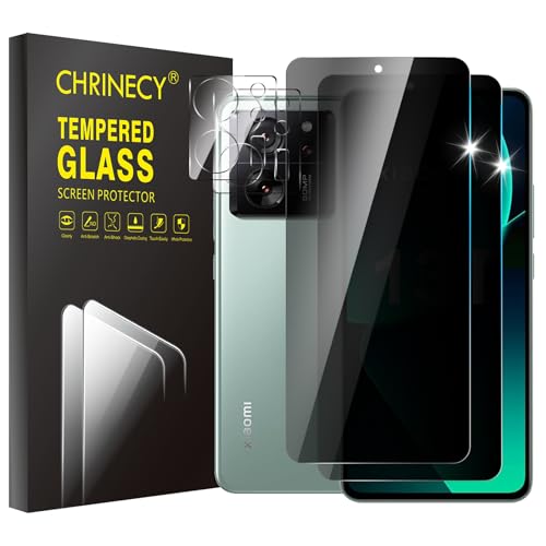 CHRINECY [2+2] 2 Piezas Protector Pantalla de Privacidad Compatible con Xiaomi 13T / 13T Pro con 2 Piezas Protector de Lente de Cámara, Antiespia Cristal Vidrio Templado, 9H Dureza, Anti-Arañazos