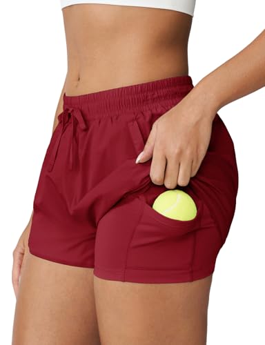 K-Swiss K-Swiss Women's 2 in 1 Tennis Shorts with Liner 2 Zipper Pockets Athletic Elastic Shorts for Running Workout Gym