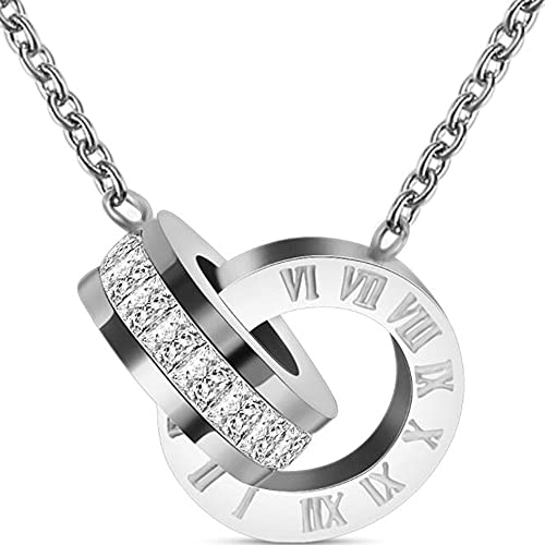 Jude Jewelers Stainless Steel Interlocking Circles Infinity Style Roman Numbers Wedding Statement Collar Necklace