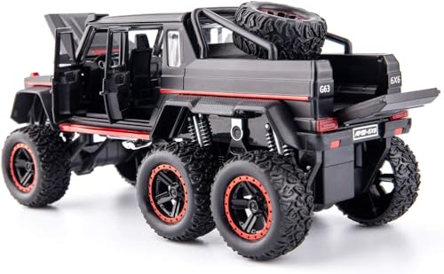 Image of 1 /22 Benz G63 AMG 6x6 V12 Off-Road Black Pickup Model Car, Zinc Alloy Pull Back Toy car with Sound and Light for Kids Boy Girl Gift (Black)