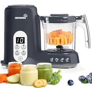 Grownsy Baby Food Maker with Steam Basket, One Step Baby Food Processor Steamer Puree Blender Grinder Mills Machine, Auto Cooking Grinding and Sterili-zing for Healthy Homemade Baby Food, Dark Grey