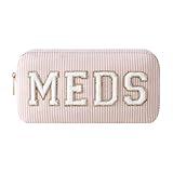 uekeboag Seersucker Chenille Letter Stuff Meds RX Makeup Bag, Travel Washable Purse Organizer with Zipper, Lightweight Toiletry Cute Personalized Preppy Cosmetic Bag For Women and Girls(04Pink Meds)