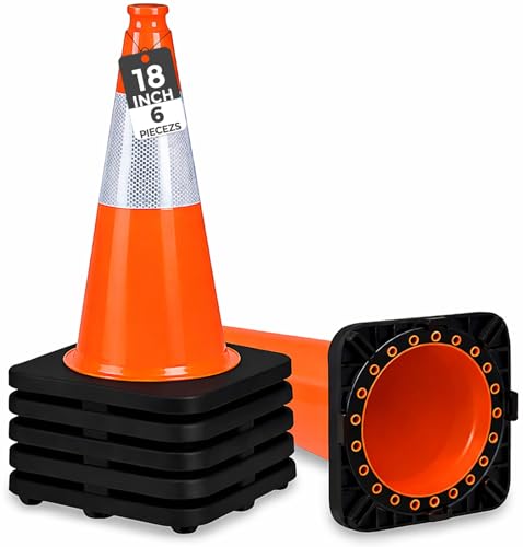 Image of (6 Pack) BESEA 18 inch inch Traffic Cones Orange Safety Cones with 6 inch Reflective Collar for Home Driveway Road Parking Use(6 Cones)