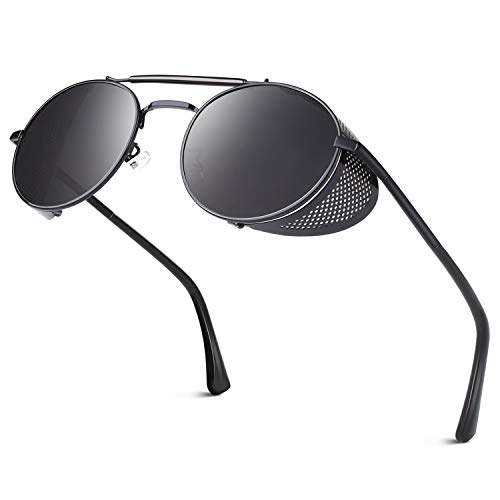 Retro Round Polarized Steampunk Sunglasses Side Shield Goggles Gothic S92-ADVANCED POLARIZED