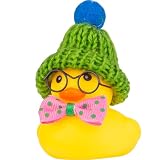 MuMyer Car Rubber Duck Ornament, Winter Duck Car Dashboard Decoration with Mini Beanie Hat Bow Tie and Glasses(C2)