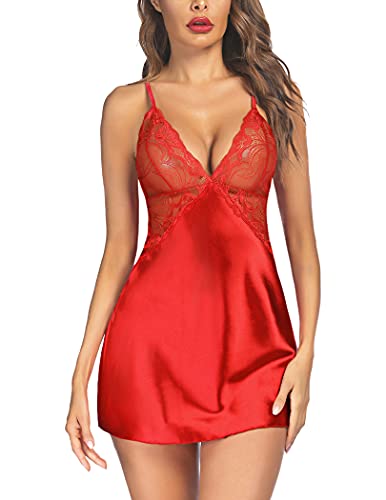 Image of Avidlove Women Lingerie V Neck Sexy Nightwear Satin Sleepwear Lace Chemise Mini Babydoll Nightgown