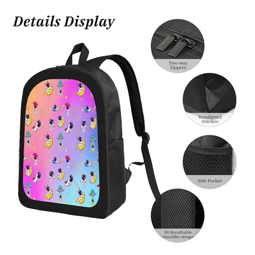 3PCS Backpack for Women Men With Lunch Box Pencil Bag 17 Inch Lightweight Adjustable Strap Back Pack 3 In 1 Set Colorful Fun Astronaut Casual Daypack Unisex Fit Travel Work Camping4
