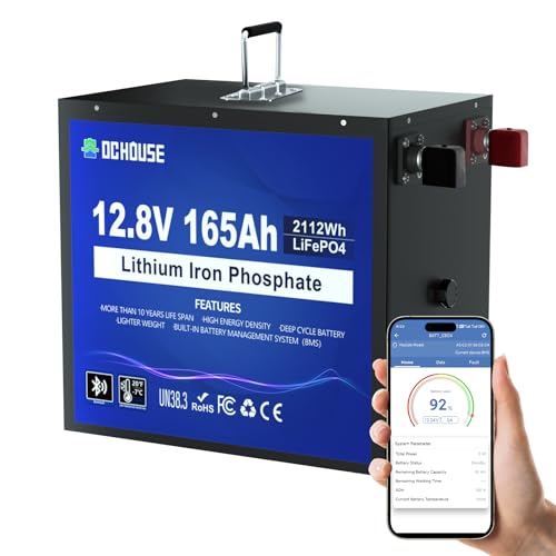 DC HOUSE 12V 165Ah LiFePO4 Lithium Battery, Bluetooth & Low Temp Prote