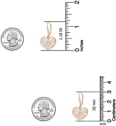LeCalla Sterling Silver Jewelry Leverback Filigree Heart Diamond-Cut Light-Weight Drop Dangle Earrings for Women